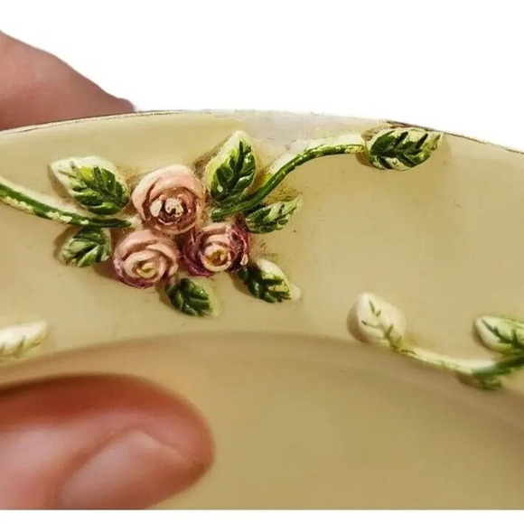 Crown Heritage England Ceramic Soap Holder White & Pink Rose Emboss Brass Dish - Picture 3 of 5